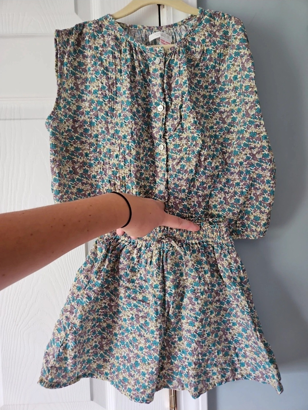 Zara Girls' Sleeveless Floral Set in Teal and Purple